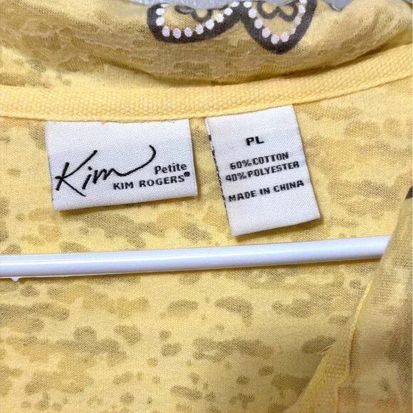 Kim Rogers Yellow Floral Lightweight Zip-Up Hoodie Petite Large - Picture 2 of 5